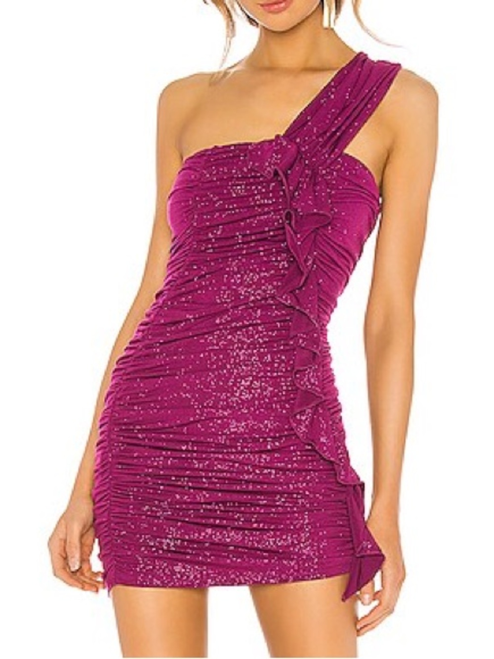 Revolve H:ours Ambrosia Sparkle Magenta One Shoulder Bodycon Mini Dress